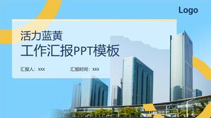 Modelo do PowerPoint - relatório de trabalho geométrico amarelo azul vitalidade