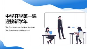 Blaue PowerPoint-Vorlage für die erste Lektion im Illustrationsstil