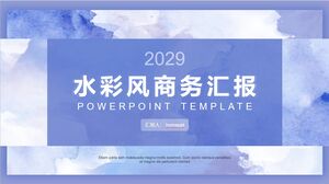 Descarga gratuita de la plantilla PPT de informe empresarial de fondo teñido anudado de acuarela azul