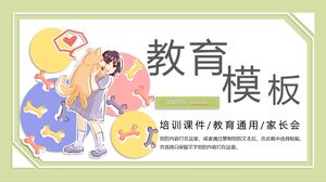 Modello PPT di istruzione e formazione per ragazze cartoni animati e sfondi di cani