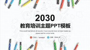 Download PPT template for educational training theme with colored pencil background