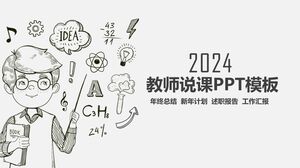 Teacher's lecture PPT template - black and white - hand drawn characters
