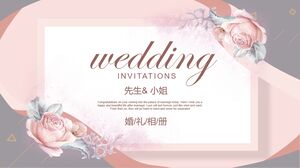 Romantic Wedding Electronic Album PPT Template with Pink Flower Background