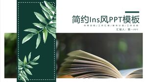 Template PPT gaya Ins dengan buku terbuka dan latar belakang daun cat air