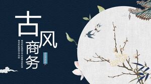 Descargue la plantilla PPT empresarial antigua azul con elegante fondo de flores y pájaros