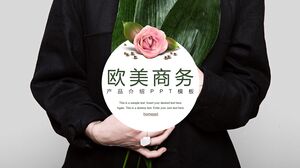 Antecedentes de pessoas segurando folhas verdes: modelo PPT de estilo empresarial europeu e americano