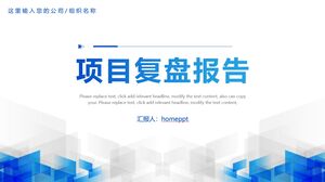 Szablon raportu PPT z przeglądu projektu z niebieskim tłem geometrii