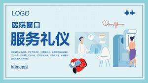 Modello PPT di etichetta di servizio della finestra dell'ospedale di sfondo di rilevamento medico di vettore blu