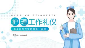 Plantilla PPT de etiqueta de trabajo de enfermería de fondo de punto de enfermera de dibujos animados azul