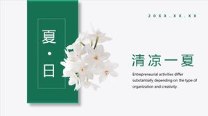 Grüner und minimalistischer Orchideenhintergrund „Cool Summer“ PPT-Vorlage