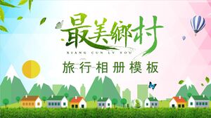 Bunte Cartoon-Bergdorf-Hintergrund-Reisealbum-PPT-Vorlage „Schönste Landschaft“.