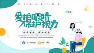 Un ophtalmologiste vert coupe et dessine un arrière-plan "Amour des yeux, protège la vision" Modèle PPT pour la réunion de classe sur la protection de la vue dans les écoles primaires et secondaires