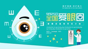 Zielony rysunek z tłem z dużymi oczami, szablon PPT dotyczący promocji Narodowego Dnia Pielęgnacji Oczu