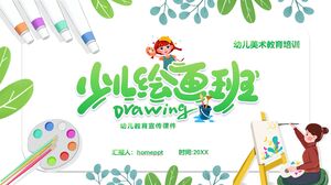 Szablon PPT do edukacji artystycznej i szkolenia w klasie malarstwa dla dzieci na tle zielonych rysujących dziewcząt