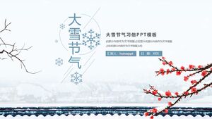 蓝雪梅花背景，大雪季节习俗介绍，PPT模板