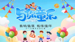 Pobierz szablon PPT z kolorową kreskówką „i muzyka Twoich dzieci” Międzynarodowy Dzień Dziecka