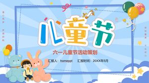 Niebieskie tło pluszowej zabawki z kreskówek Planowanie zajęć z okazji Międzynarodowego Dnia Dziecka Szablon PPT do pobrania