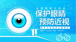 Șablon PPT albastru „Protecția ochilor și prevenirea miopiei” Ziua Națională a Ochiului.