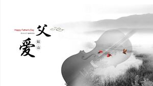 Sfondo di violino bianco e nero "L'amore del padre è come una montagna" Modello PPT per la festa del papà