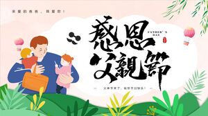Contexte d'un père embrassant ses enfants : modèle PPT pour la réunion de classe thématique « Fête des pères reconnaissants »