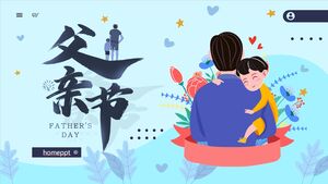 Tatăl își ține fiica în albastru, decupând și desenând fundal, șablon PPT pentru Ziua Tatălui