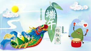 Templat PPT Pertemuan Kelas Tema Festival Perahu Loong Gaya Ilustrasi Latar Belakang Hijau Zongzi