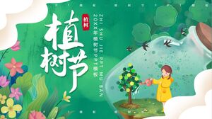 Exquisite treibende Flasche Mädchen Hintergrund Illustration Wind Pflanzen Baum Festival Festival Einführung PPT-Vorlage