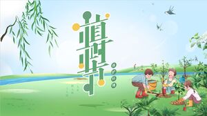 Sfondo giovanile della piantagione di alberi verdi Modello PPT di introduzione alle vacanze "Arbor Day per proteggere l'ambiente".