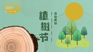 Modèle PPT de planification des activités de la journée de l'arbre de fond d'anneau d'arbre de dessin animé vert