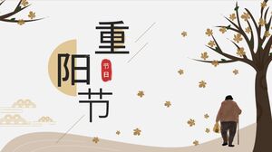 Sfondo degli anziani sotto le foglie autunnali, modello PPT a tema festival tradizionale per il Doppio Nono Festival