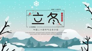 Introducción al comienzo del invierno con montañas azules, fondo blanco como la nieve, plantilla PPT