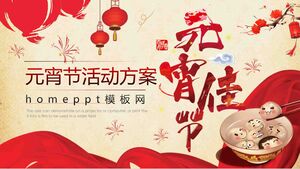 Modelo PPT de Yuanxiao (bolas redondas recheadas feitas de farinha de arroz glutinosa para o Festival das Lanternas) Plano de atividades do festival com bolinho de arroz no fundo da tigela