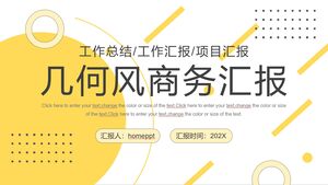 Modelo PPT de relatório de negócios de estilo geométrico com fundo de círculo amarelo