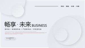 "Geleceğin Keyfini Çıkarın" ürün lansman etkinliği için gri nokta mikro stereoskopik stil PPT şablonu