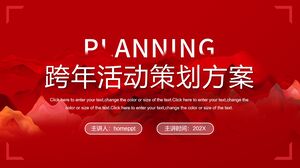 Laden Sie die PPT-Vorlage für den Veranstaltungsplanungsplan für Silvester mit einem roten, freihändigen Berghintergrund herunter