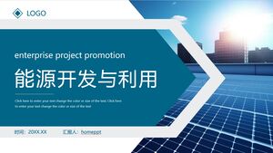 Plantilla PPT para desarrollo y utilización de energía con fondo de panel solar azul