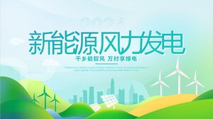 Template PPT gaya kartun hijau untuk pembangkit listrik tenaga angin energi baru