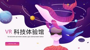 Șablon PPT de promovare și introducere pentru sala de experiență în tehnologia VR cu stil de pictură violet visător