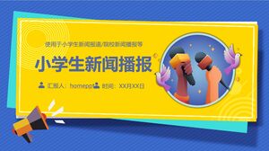 Modello PPT per il notiziario degli studenti delle scuole primarie con sfondo del microfono dei cartoni animati blu e giallo