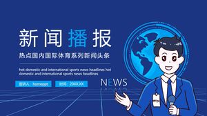 Mavi gazeteci arka plan haber yayını PPT şablonunu kesip çiziyor