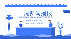 Szablon PPT dla cotygodniowych wiadomości w stylu malowania niebieskiego wektora