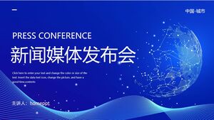 Modèle PPT pour la conférence de presse sur le thème de la technologie avec un fond de planète en pointillés bleus