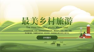 Die schönste PPT-Vorlage für ländlichen Tourismus mit grünem Cartoon-Hintergrund