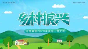 Yeşil karikatür tarzında "kırsal canlandırma" politikasını yorumlamak için PPT şablonu