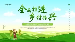 Grüne PPT-Vorlage im Cartoon-Stil für Partei- und Regierungspropaganda zum Thema „Umfassende Förderung der ländlichen Wiederbelebung“