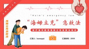 Modello PPT per l'educazione e la formazione sul primo soccorso "Heimlich" con uno sfondo rosso cartoon