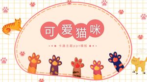 Modèle PPT de thème de dessin animé de chat mignon avec fond de chat de dessin animé rouge