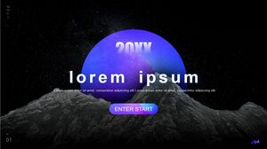 Ciel étoilé noir, lune, fond de sommet de montagne, modèle PPT de rapport d'activité européen et américain