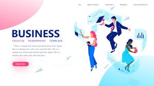 European and American style business report PPT template with blue and pink color vector cutting background