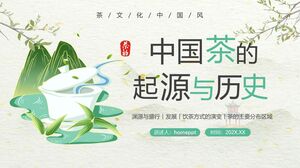 A origem e o modelo histórico de PPT do chá chinês verde estilo China-Chic